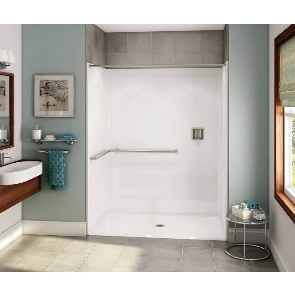 Aker OPS-6036-RS AcrylX Alcove Center Drain One-Piece Shower in Thunder Grey - ADA L-Bar