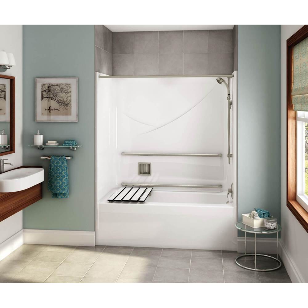 Aker OPTS-6032 AcrylX Alcove Left-Hand Drain One-Piece Tub Shower in Sterling Silver - Massachusetts Compliant