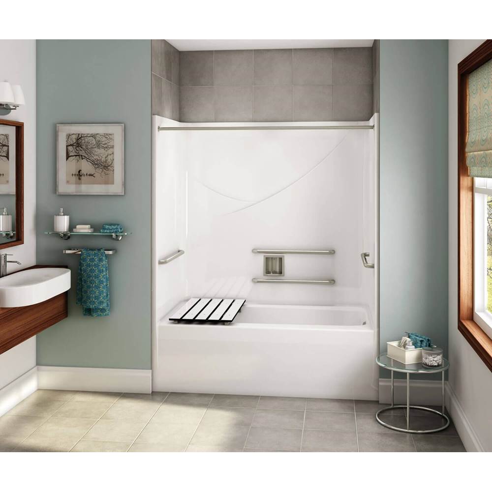 Aker OPTS-6032 AcrylX Alcove Right-Hand Drain One-Piece Tub Shower in Black - ADA Grab Bars and Seat