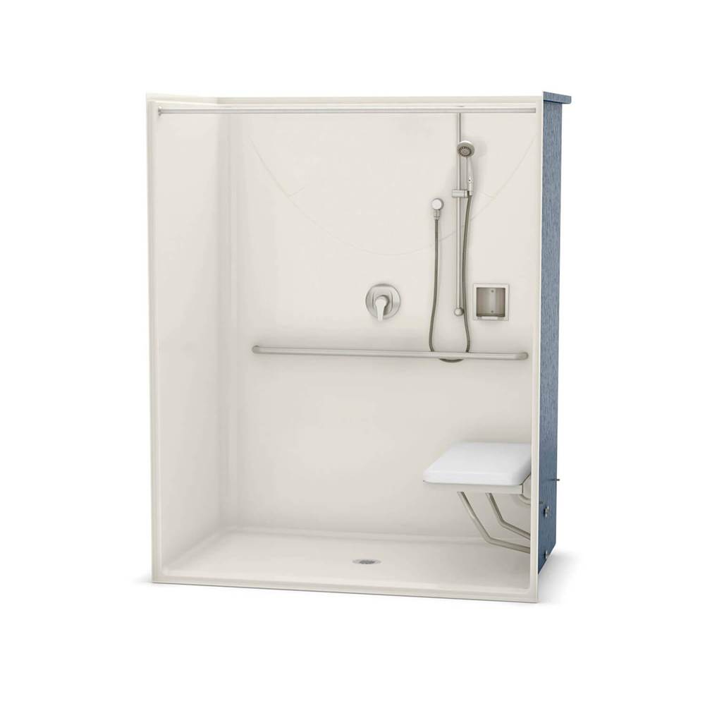 Aker OPS-6036 AcrylX Alcove Center Drain One-Piece Shower in Biscuit - Massachusetts Compliant