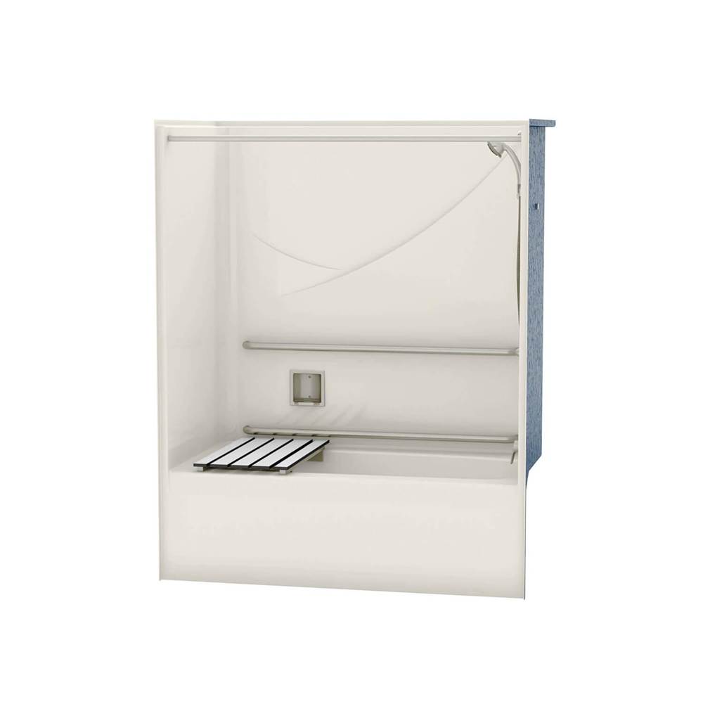 Aker OPTS-6032 AcrylX Alcove Left-Hand Drain One-Piece Tub Shower in Biscuit - Massachusetts Compliant