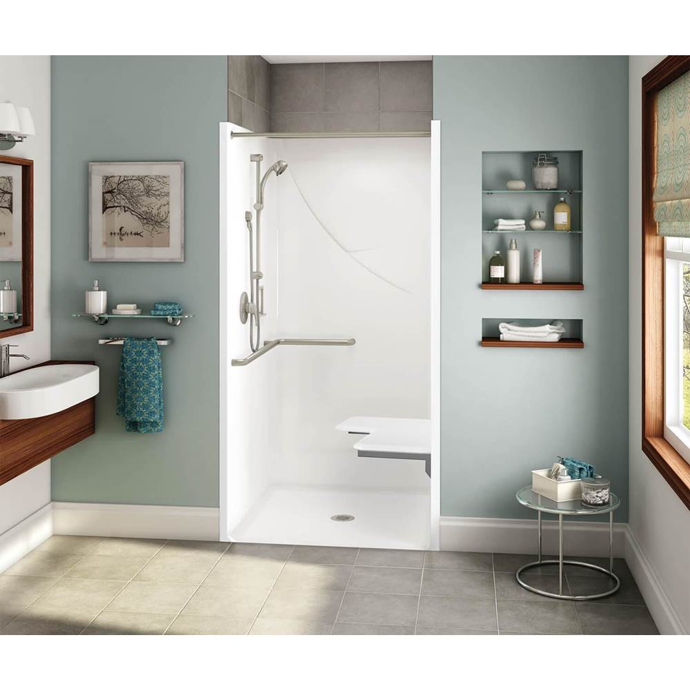 Aker OPS-3636 RRF AcrylX Alcove Center Drain One-Piece Shower in Bone - ADA Compliant