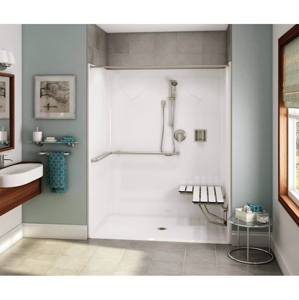 Aker OPS-6036 AcrylX Alcove Center Drain One-Piece Shower in Thunder Grey - ADA Compliant (with Seat)