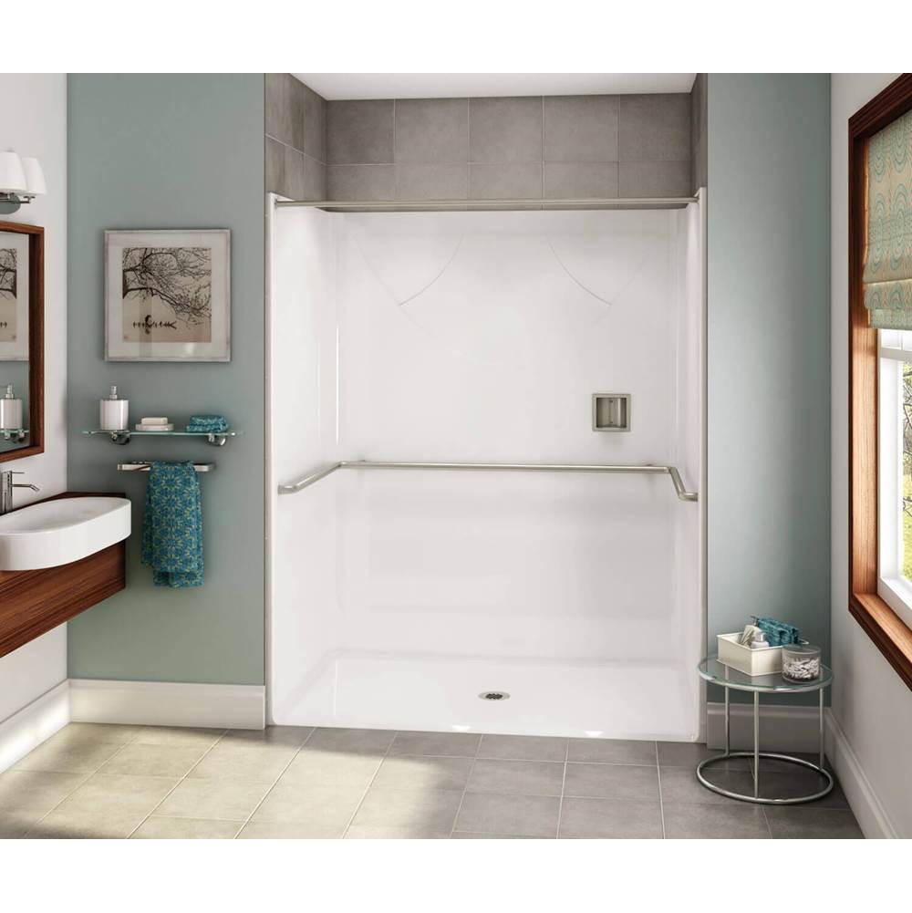 Aker OPS-6036-RS AcrylX Alcove Center Drain One-Piece Shower in Sterling Silver - ADA U-Bar