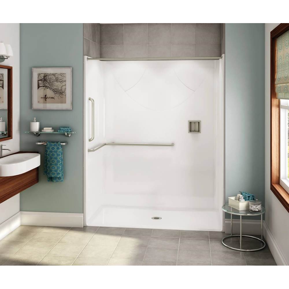Aker OPS-6030 AcrylX Alcove Center Drain One-Piece Shower in Thunder Grey - ANSI Grab Bar
