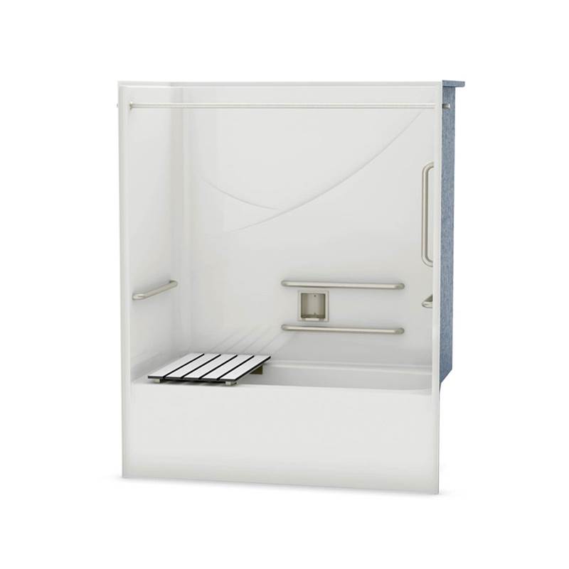 Aker OPTS-6032 AcrylX Alcove Left-Hand Drain One-Piece Tub Shower in Bone - ANSI Grab Bars and Seat