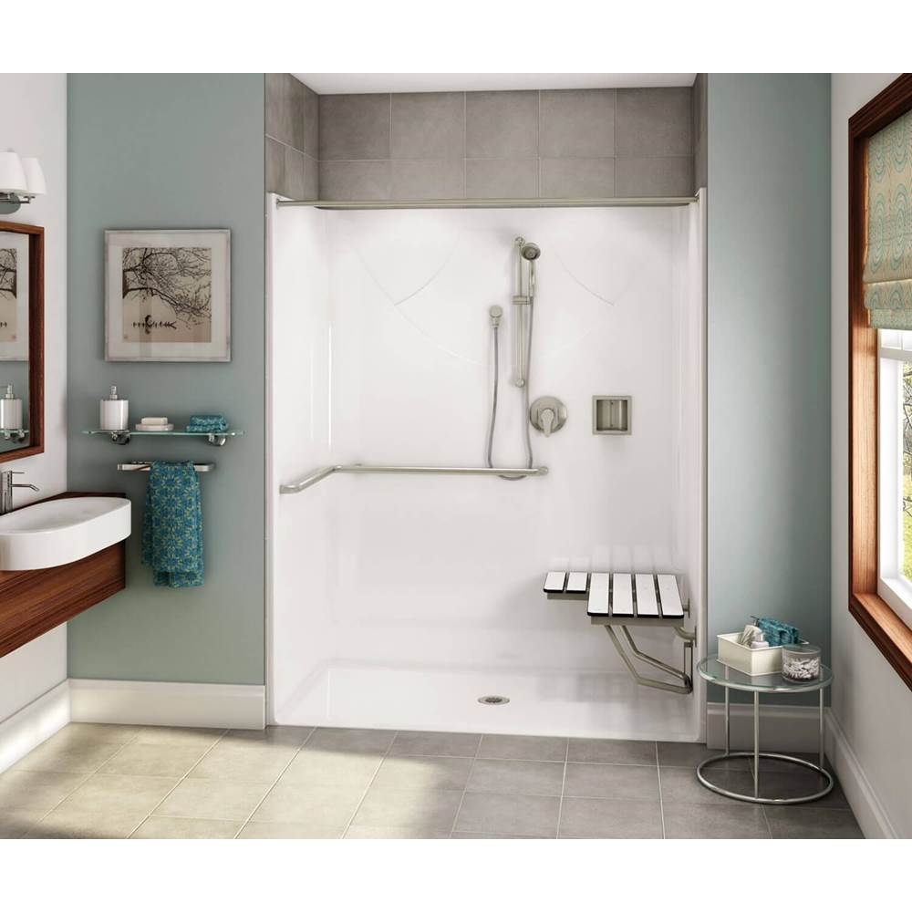 Aker OPS-6030 AcrylX Alcove Center Drain One-Piece Shower in Thunder Grey - ADA Compliant (with Seat)