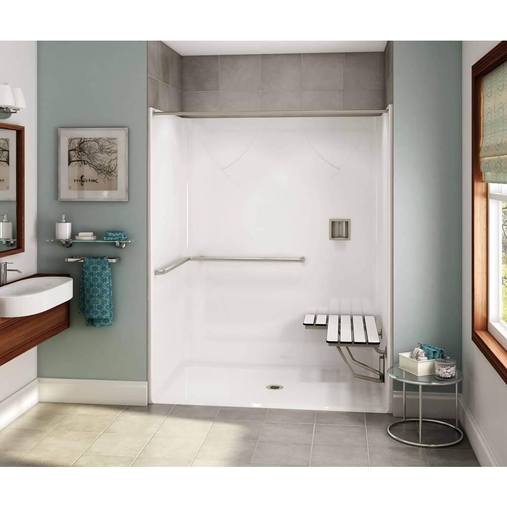 Aker OPS-6036 AcrylX Alcove Center Drain One-Piece Shower in Black - ADA Grab Bar and Seat