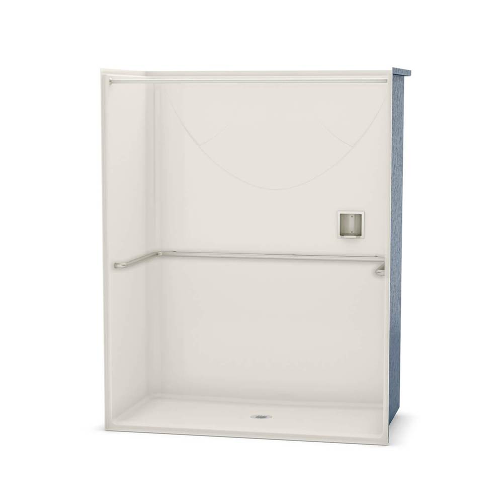 Aker OPS-6030 AcrylX Alcove Center Drain One-Piece Shower in Biscuit - ADA U-Bar