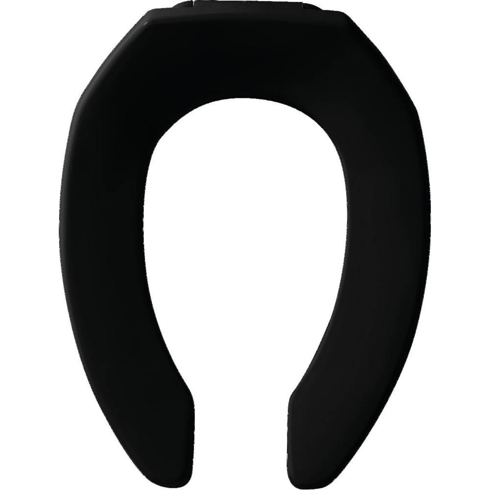 Bemis Elongated Commercial Plastic Open Front Less Cover Toilet Seat with STA-TITE Self-Sustaining Check Hinge - Black