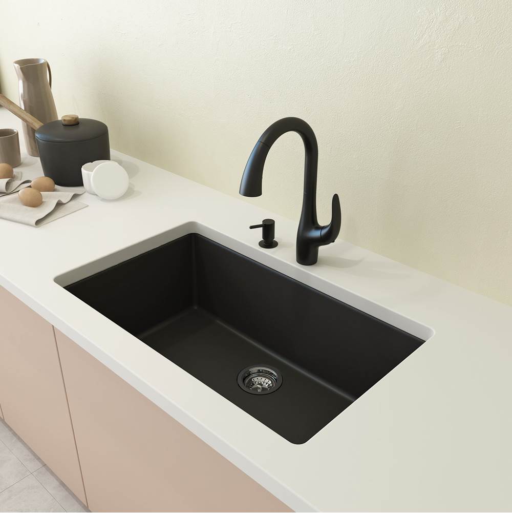 BOCCHI Campino Uno Dual Mount Granite Composite 33 in. Single Bowl Kitchen Sink with Strainer in Matte Black