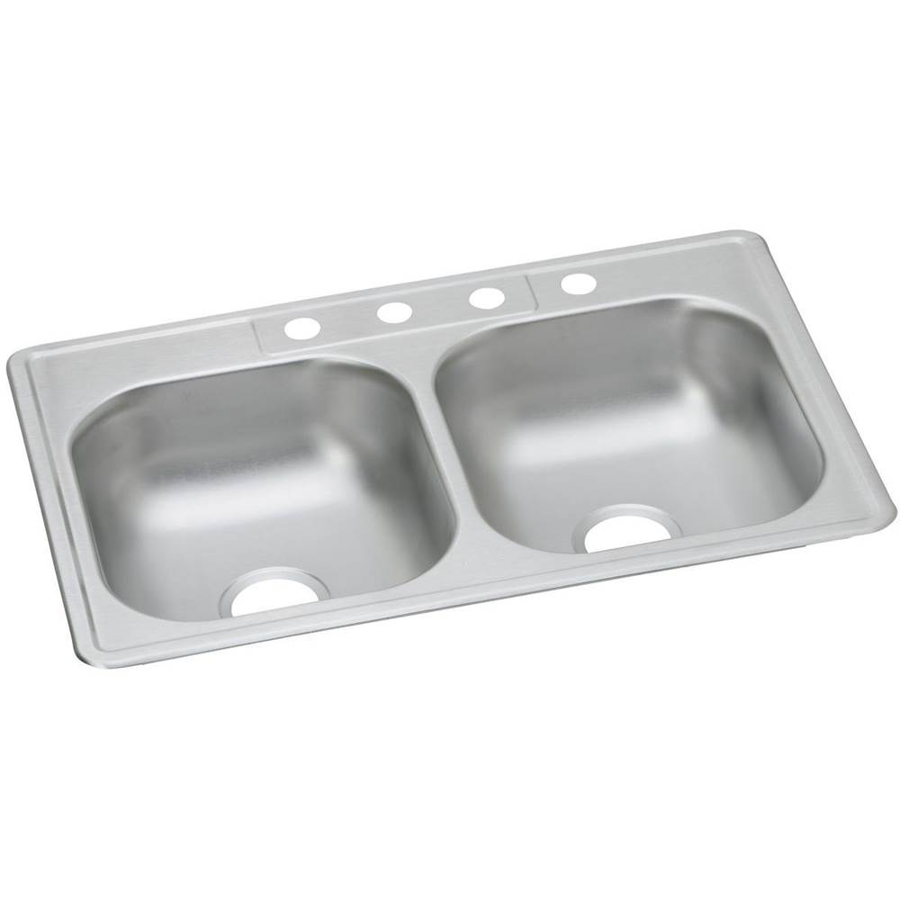 Elkay Dayton Stainless Steel 33'' x 22'' x 6-9/16'', 3-Hole Equal Double Bowl Drop-in Sink
