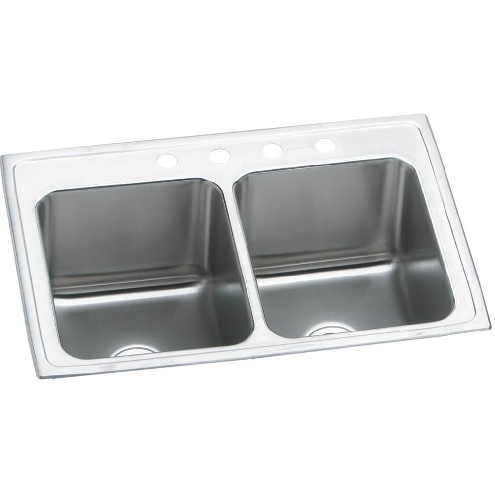 Elkay Lustertone Classic Stainless Steel 25'' x 19-1/2'' x 10-1/8'', MR2-Hole Equal Double Bowl Drop-in Sink