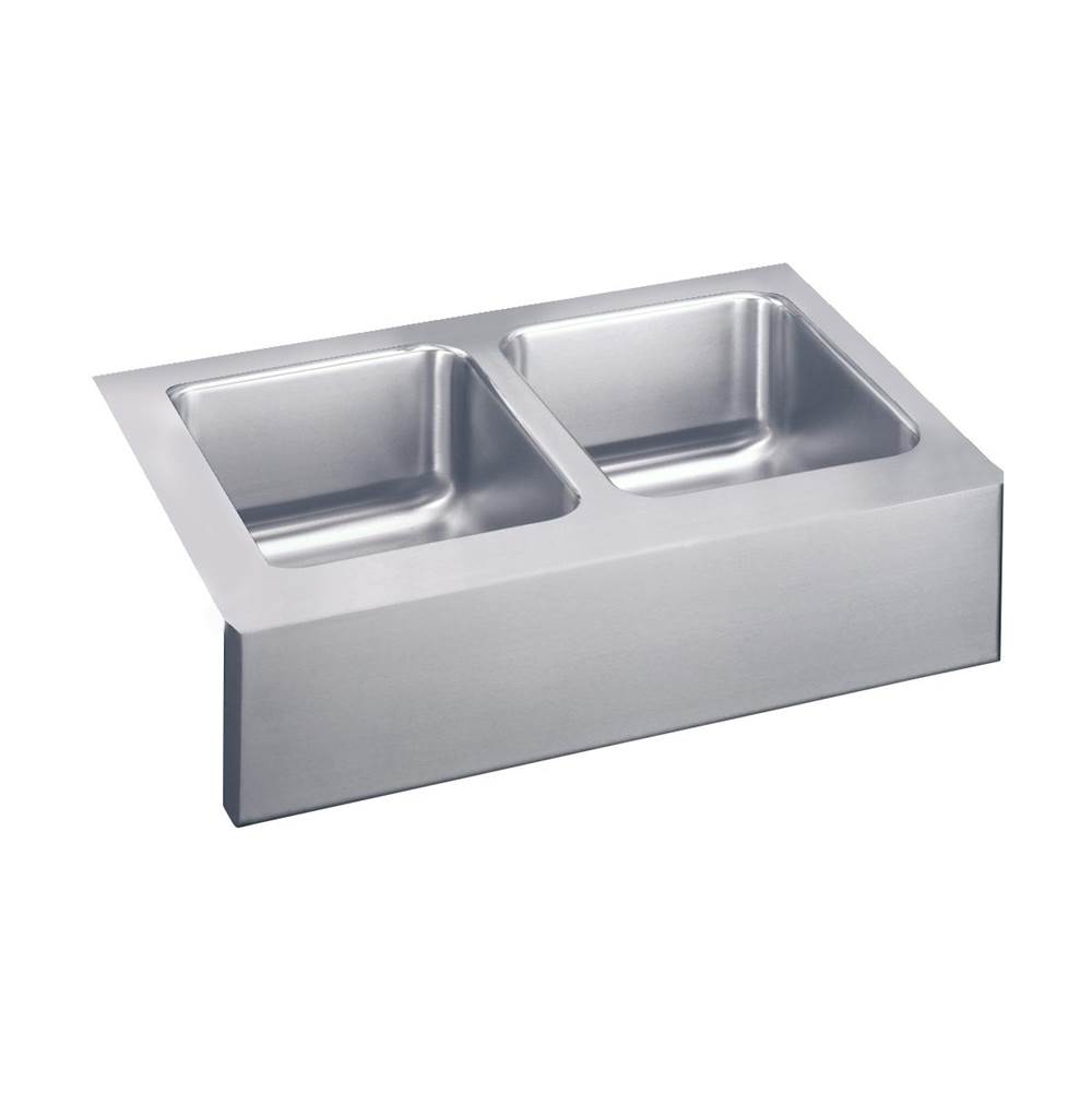 Elkay Lustertone Classic Stainless Steel 33'' x 20-1/2'' x 7-7/8'', Equal 0-Hole Double Bowl Farmhouse Sink