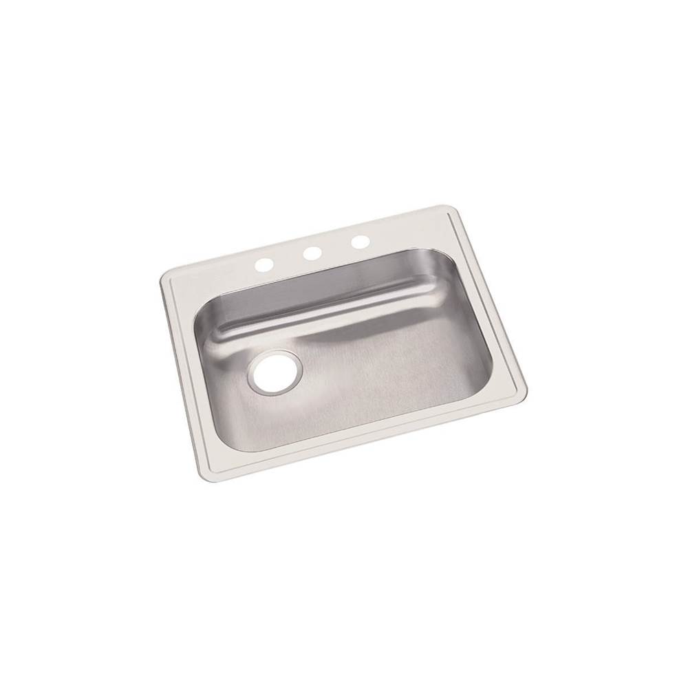 Elkay Dayton Stainless Steel 25'' x 22'' x 5-3/8'', 3-Hole Single Bowl Drop-in Sink with Left Drain