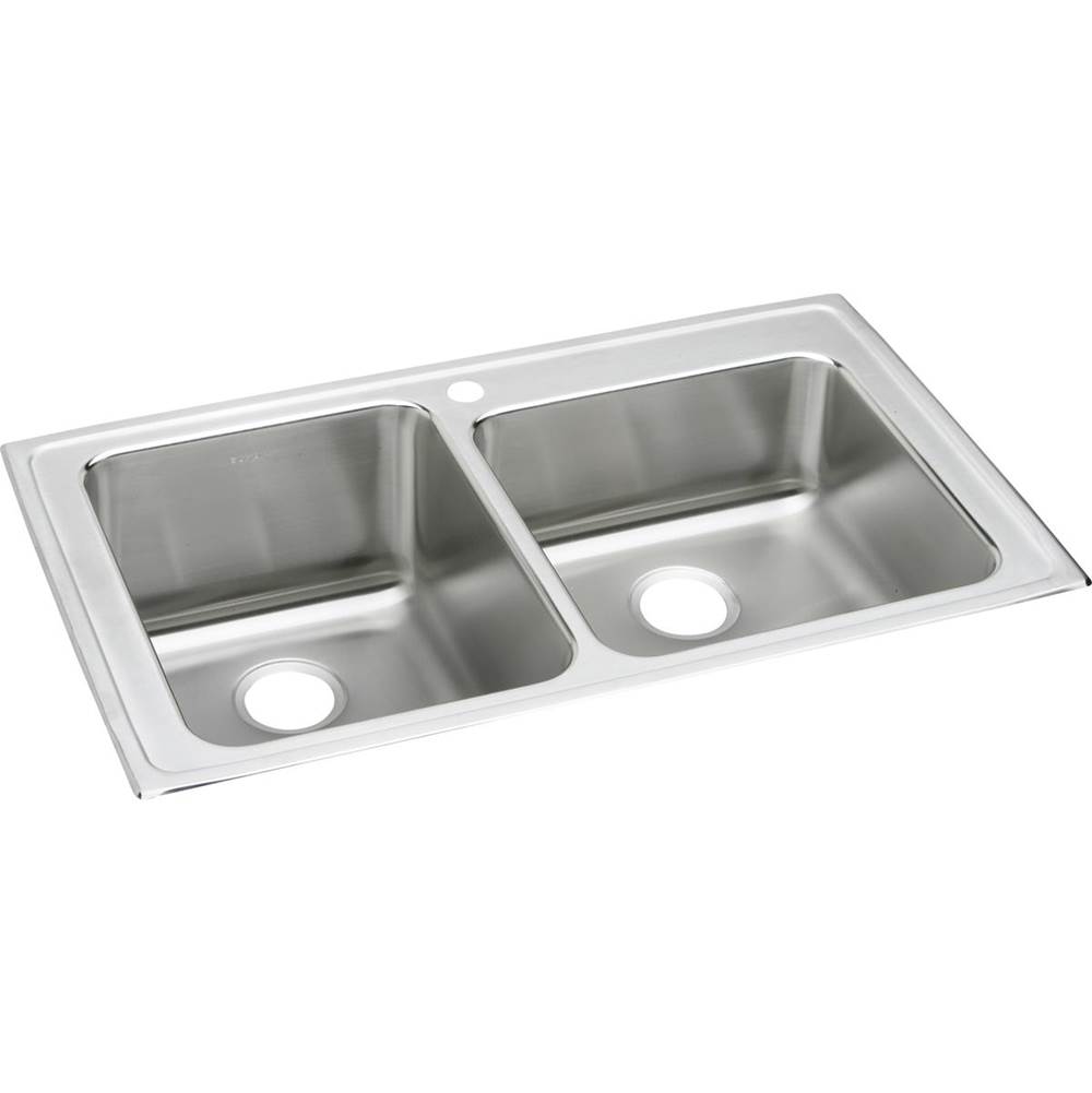 Elkay Lustertone Classic Stainless Steel 37'' x 22'' x 10'', Offset 4-Hole Double Bowl Drop-in Sink