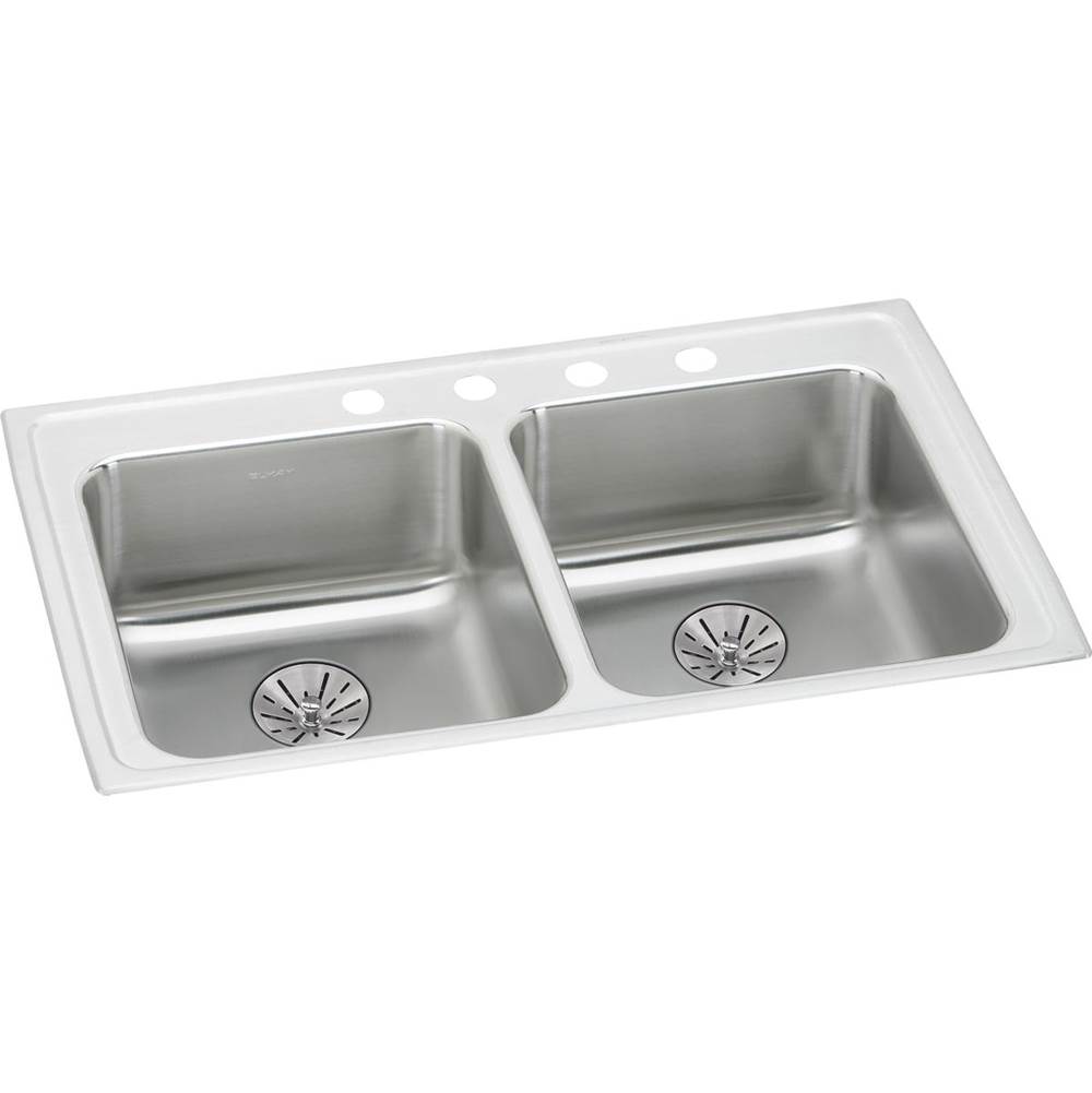 Elkay Lustertone Classic Stainless Steel 29'' x 22'' x 6-1/2'', 1-Hole Equal Double Bowl Drop-in ADA Sink with Perfect Drain