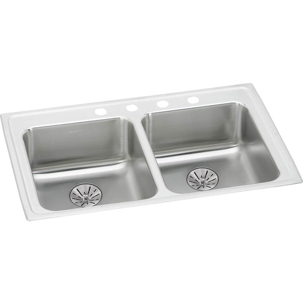 Elkay Lustertone Classic Stainless Steel 33'' x 19-1/2'' x 6-1/2'', 3-Hole Double Bowl Drop-in ADA Sink w/Perfect Drain
