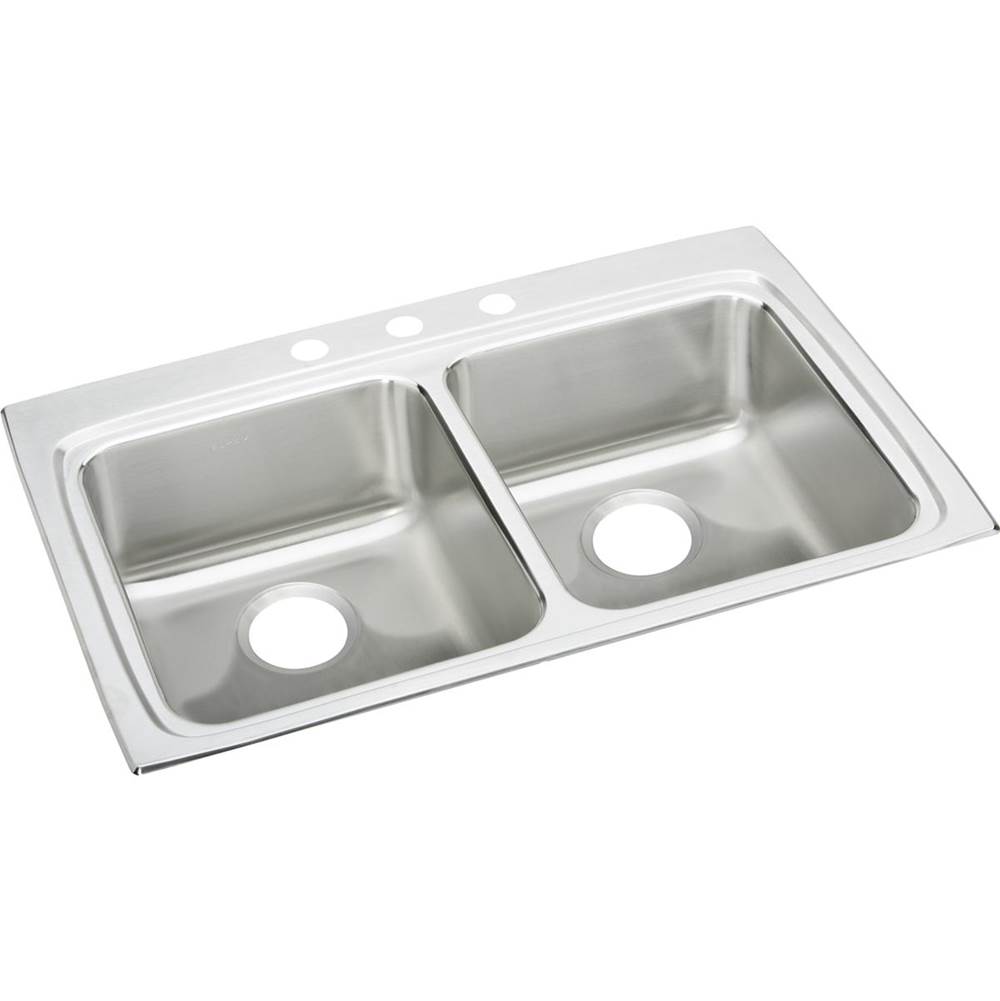 Elkay Lustertone Classic Stainless Steel 33'' x 22'' x 6-1/2'', 0-Hole Equal Double Bowl Drop-in ADA Sink