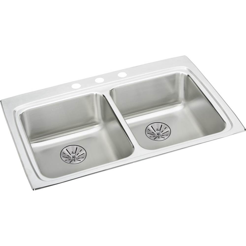 Elkay Lustertone Classic Stainless Steel 33'' x 22'' x 6-1/2'', 2-Hole Equal Double Bowl Drop-in ADA Sink with Perfect Drain