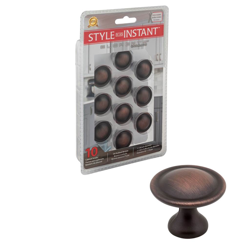 Hardware Resources 1-1/8'' Diameter Brushed Oil Rubbed Bronze Button Watervale Retail Packaged Cabinet Mushroom Knob