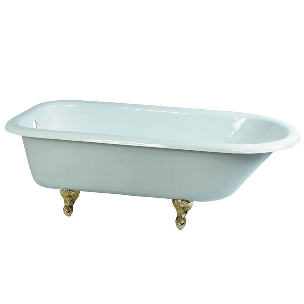 Kingston Brass Aqua Eden 67-Inch Cast Iron Roll Top Clawfoot Tub (No Faucet Drillings), White/Polished Brass