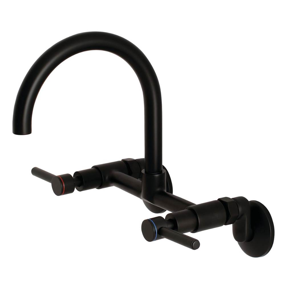 Kingston Brass Concord 8-Inch Adjustable Center Wall Mount Kitchen Faucet, Matte Black