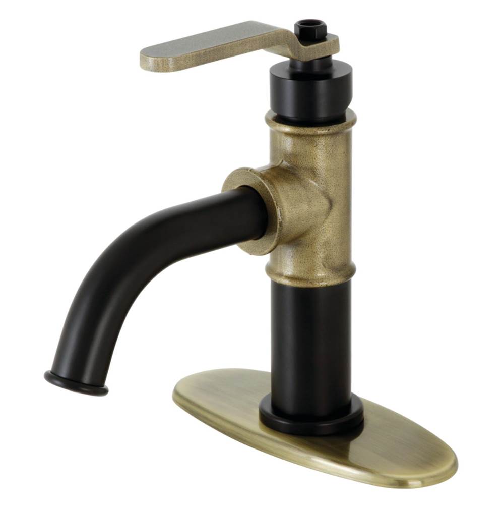 Kingston Brass Whitaker Single-Handle Bathroom Faucet with Push Pop-Up, Matte Black/Antique Brass