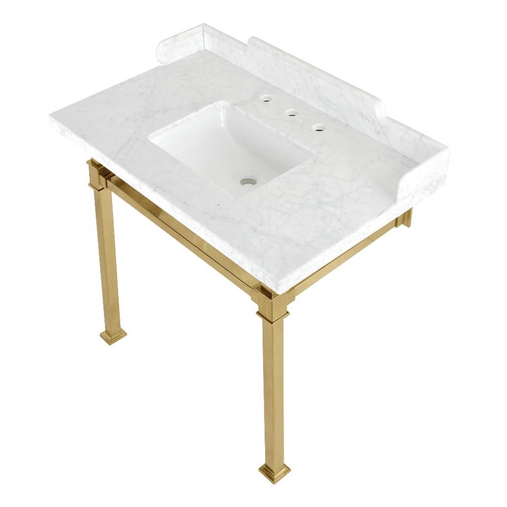 Kingston Brass Kingston Brass LMS36MSQ7 Viceroy 36'' Carrara Marble Console Sink with Stainless Steel Legs, Marble White/Brushed Brass