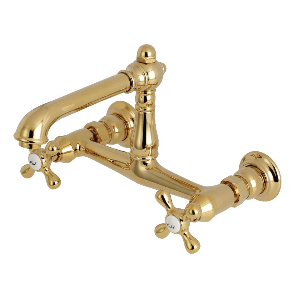 Kingston Brass 8-Inch Center Wall Mount Bathroom Faucet, Polished Brass