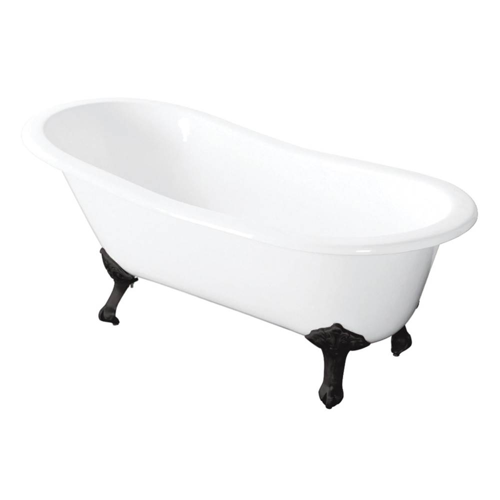Kingston Brass Aqua Eden 54-Inch Cast Iron Slipper Clawfoot Tub without Faucet Drillings, White/Matte Black