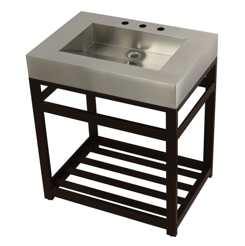 Kingston Brass Fauceture 31'' Stainless Steel Sink with Steel Console Sink Base, Brushed/Oil Rubbed Bronze