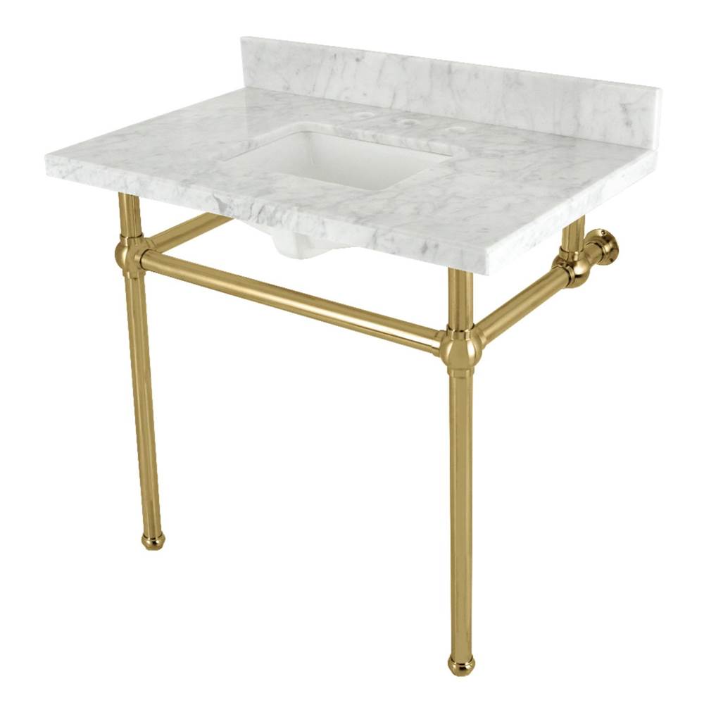 Kingston Brass Kingston Brass KVBH3622M8SQ7 Addington 36'' Console Sink with Brass Legs (8-Inch, 3 Hole), Marble White/Brushed Brass