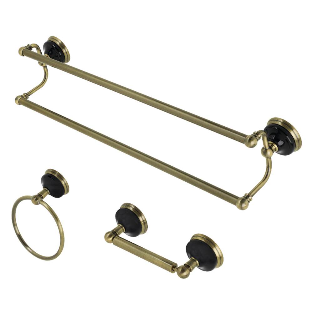 Kingston Brass Water Onyx 3-Piece Bathroom Accessory Set, Antique Brass