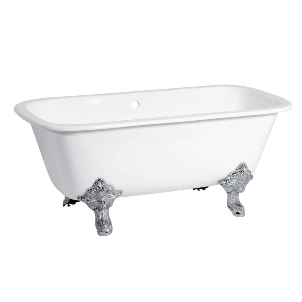 Kingston Brass Aqua Eden 67-Inch Cast Iron Double Ended Clawfoot Tub (No Faucet Drillings), White/Polished Chrome