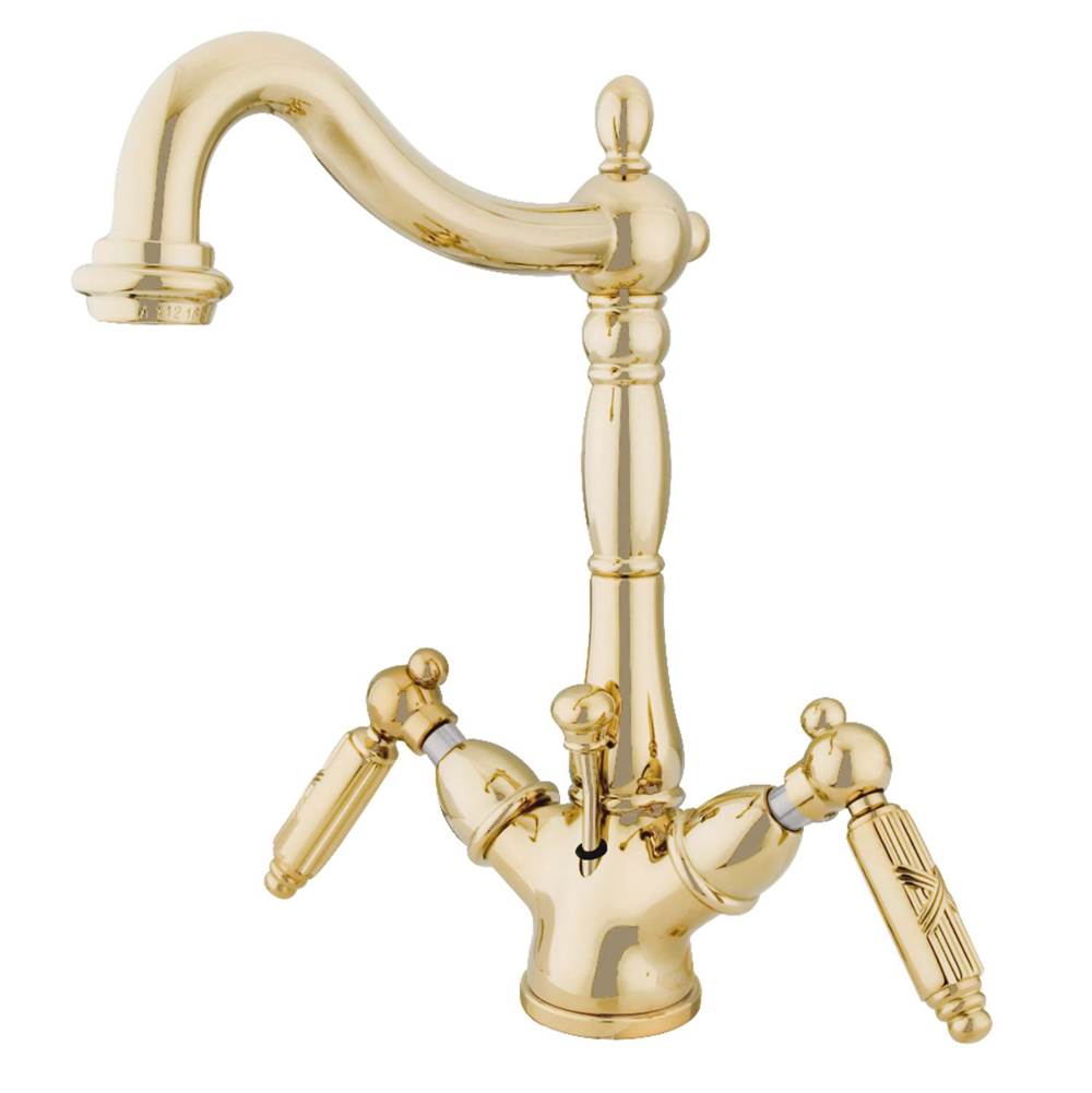 Kingston Brass Victorian Two-Handle Bathroom Faucet with Brass Pop-Up and Cover Plate, Polished Brass
