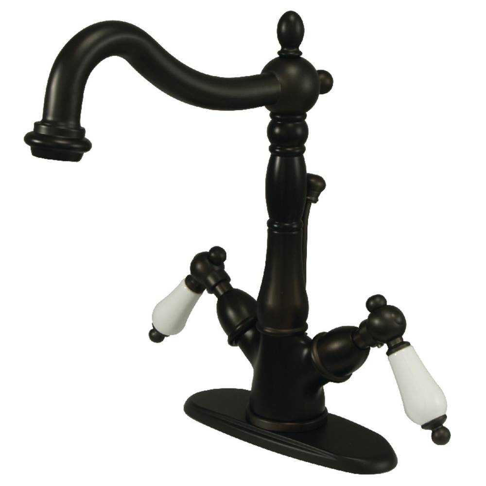 Kingston Brass Heritage Two-Handle Bathroom Faucet with Brass Pop-Up and Cover Plate, Oil Rubbed Bronze