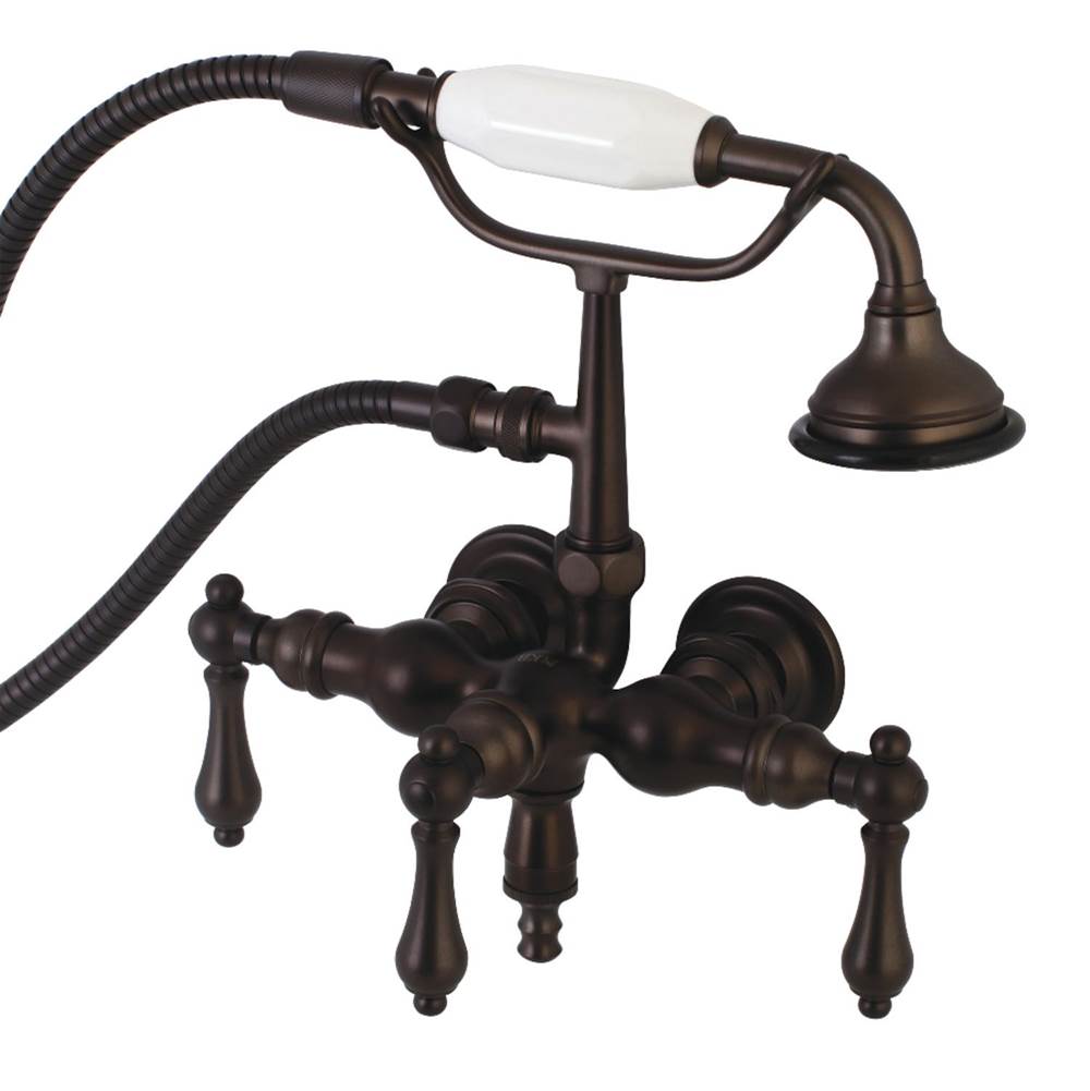 Kingston Brass Aqua Vintage 3-3/8 Inch Wall Mount Tub Faucet with Hand Shower, Oil Rubbed Bronze