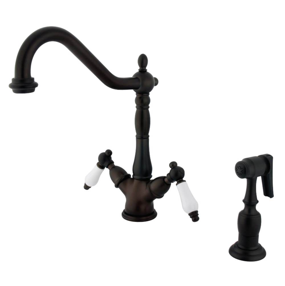 Kingston Brass Heritage 2-Handle Kitchen Faucet with Brass Sprayer and 8-Inch Plate, Oil Rubbed Bronze