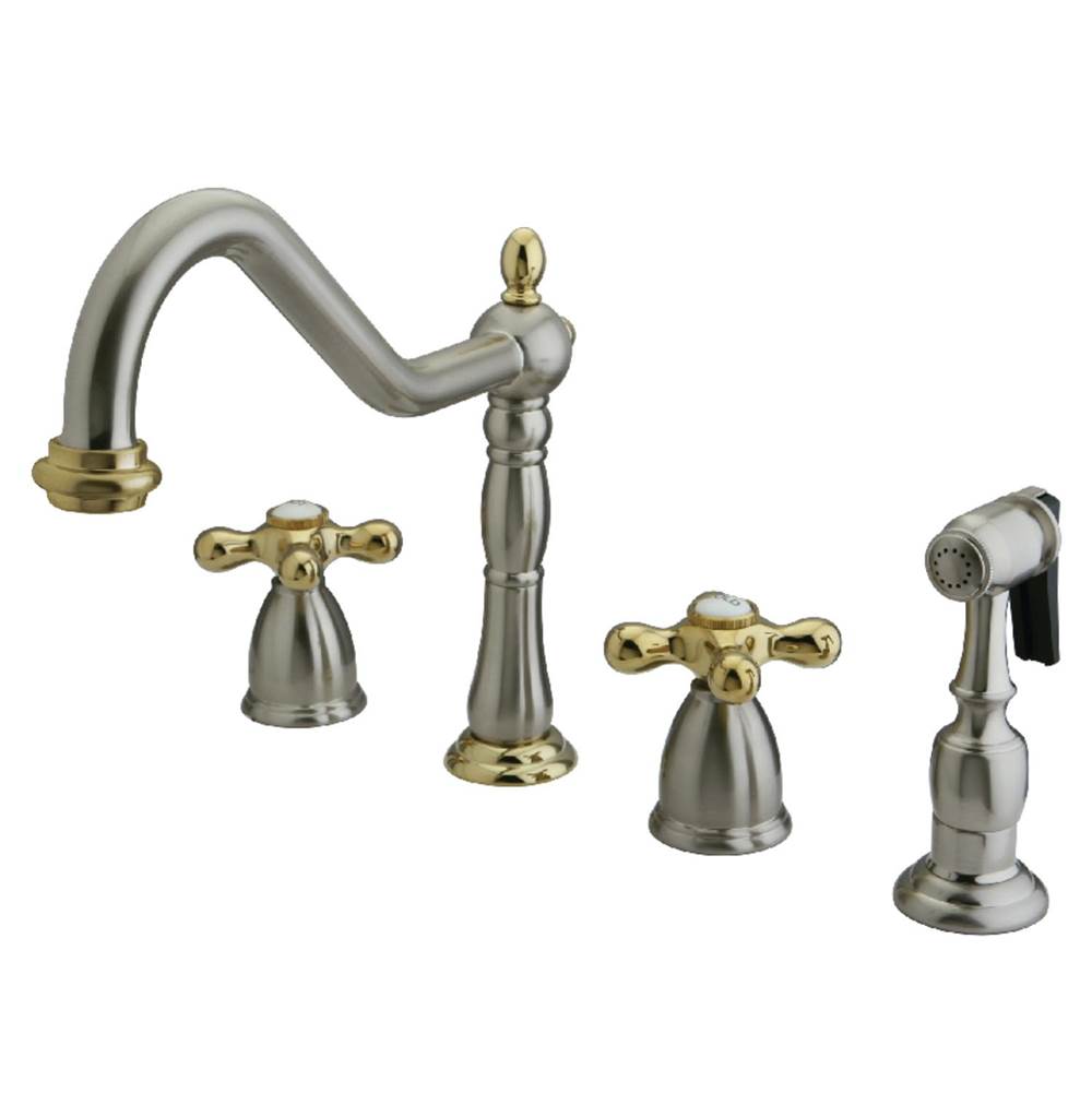 Kingston Brass Widespread Kitchen Faucet, Brushed Nickel/Polished Brass