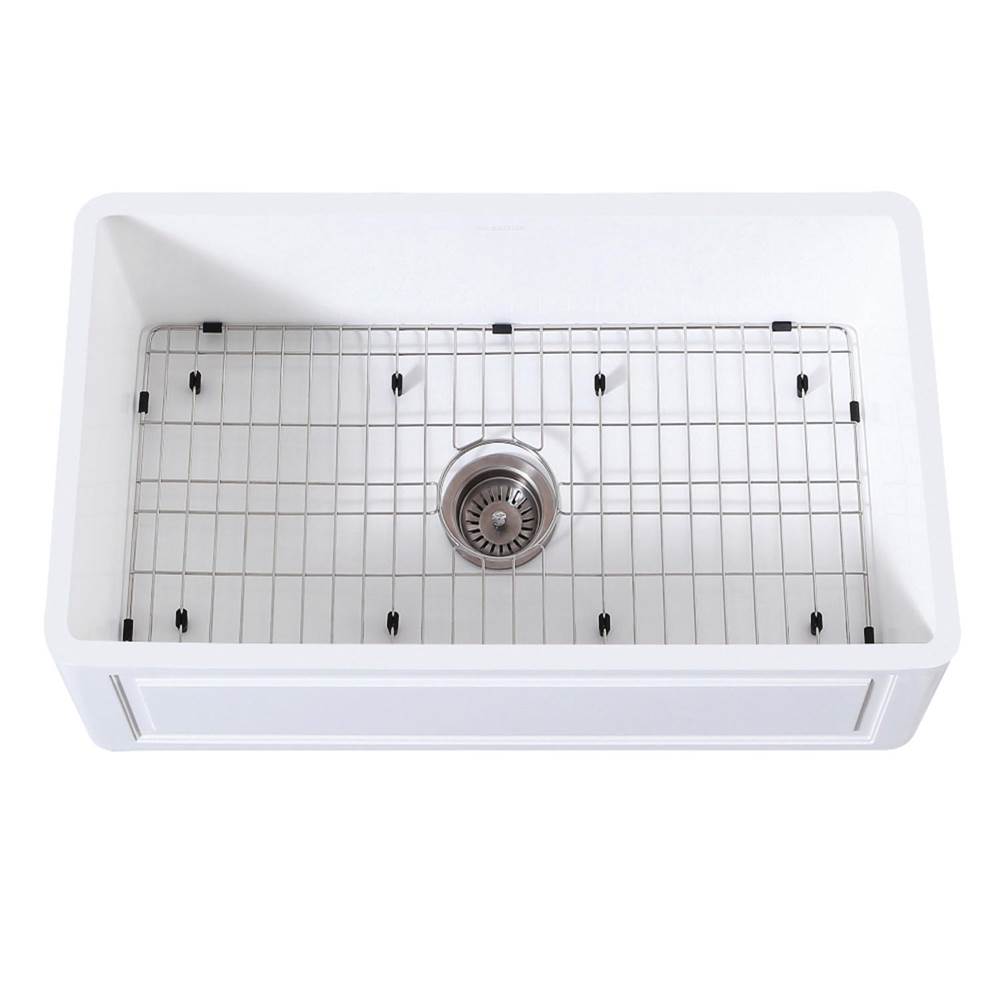 Kingston Brass Gourmetier 33'' x 18'' Farmhouse Kitchen Sink with Strainer and Grid, Matte White/Brushed