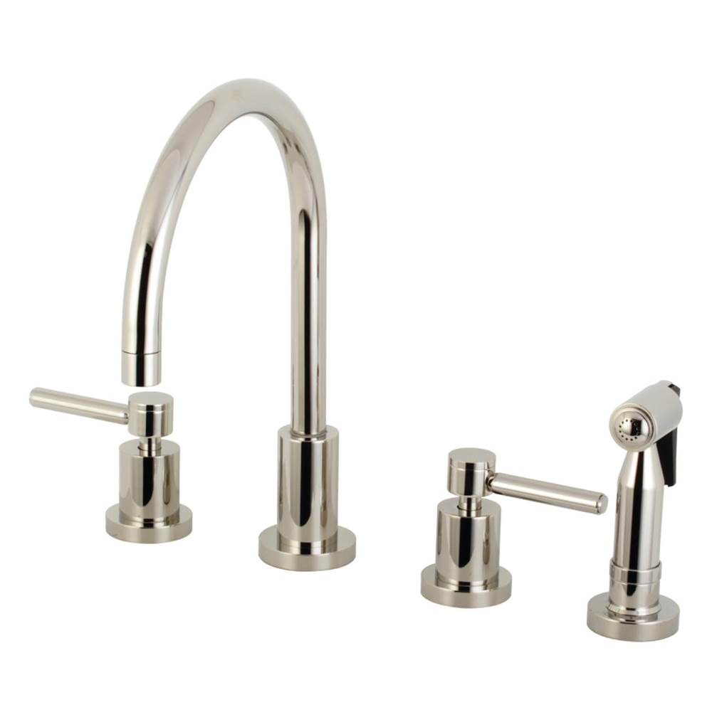 Kingston Brass Concord 8-Inch Widespread Kitchen Faucet with Brass Sprayer, Polished Nickel