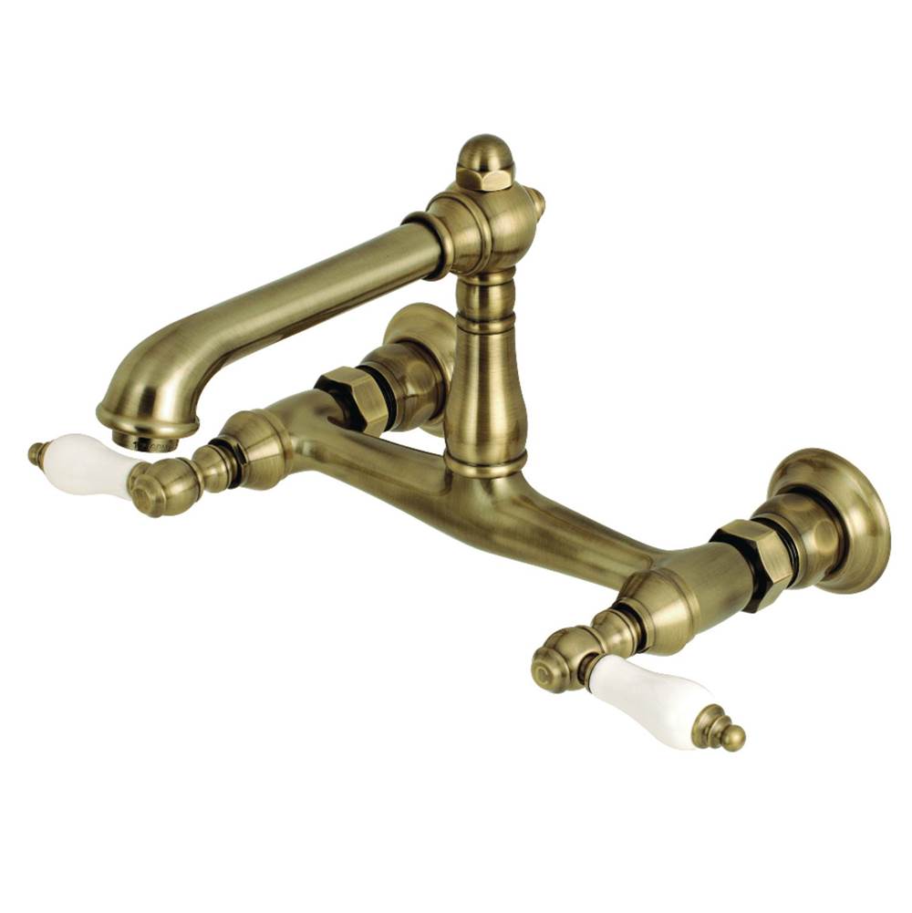 Kingston Brass Wall Mount Bathroom Faucet, Antique Brass