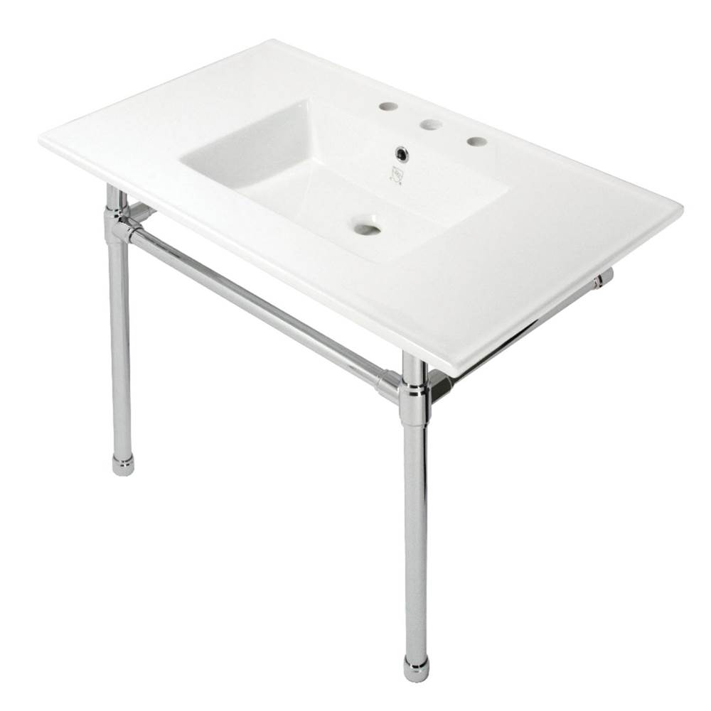 Kingston Brass Dreyfuss 37-Inch Console Sink with Stainless Steel Legs (8-Inch, 3 Hole), White/Polished Chrome