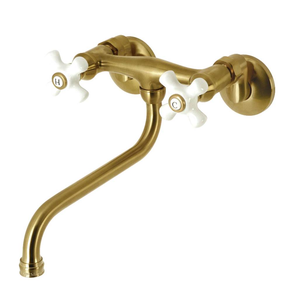 Kingston Brass Wall Mount Bathroom Faucet, Brushed Brass