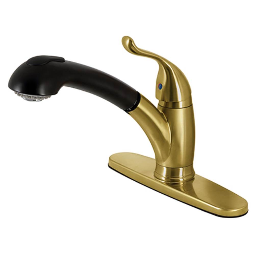 Kingston Brass Yosemite Single-Handle Pull-Out Kitchen Faucet, Brushed Brass