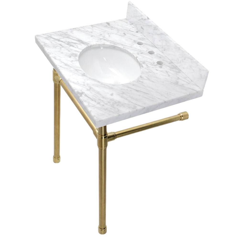 Kingston Brass Dreyfuss 30'' x 22'' Carrara Marble Vanity Top with Stainless Steel Legs, Marble White/Brushed Brass