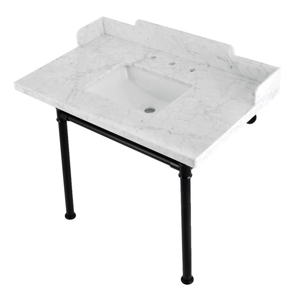 Kingston Brass Kingston Brass LMS3622M8SQ0ST Wesselman 36'' Carrara Marble Console Sink with Stainless Steel Legs, Marble White/Matte Black