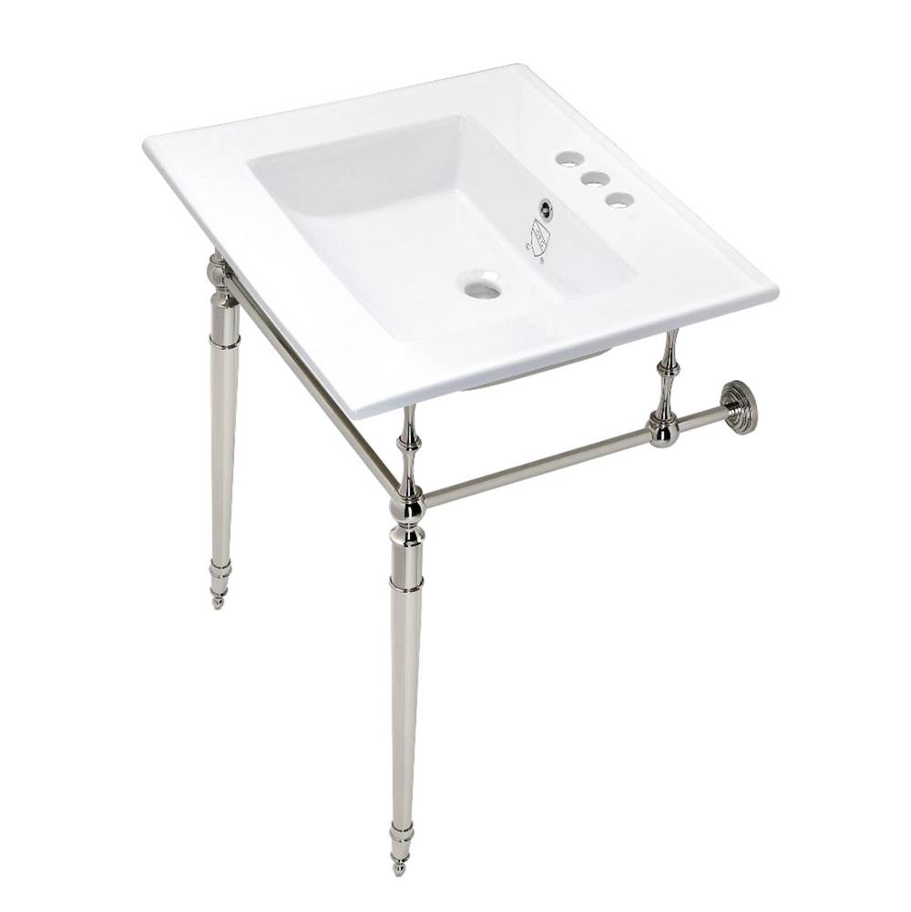 Kingston Brass Edwardian 25-Inch Console Sink with Brass Legs (4-Inch, 3 Hole), White/Polished Nickel
