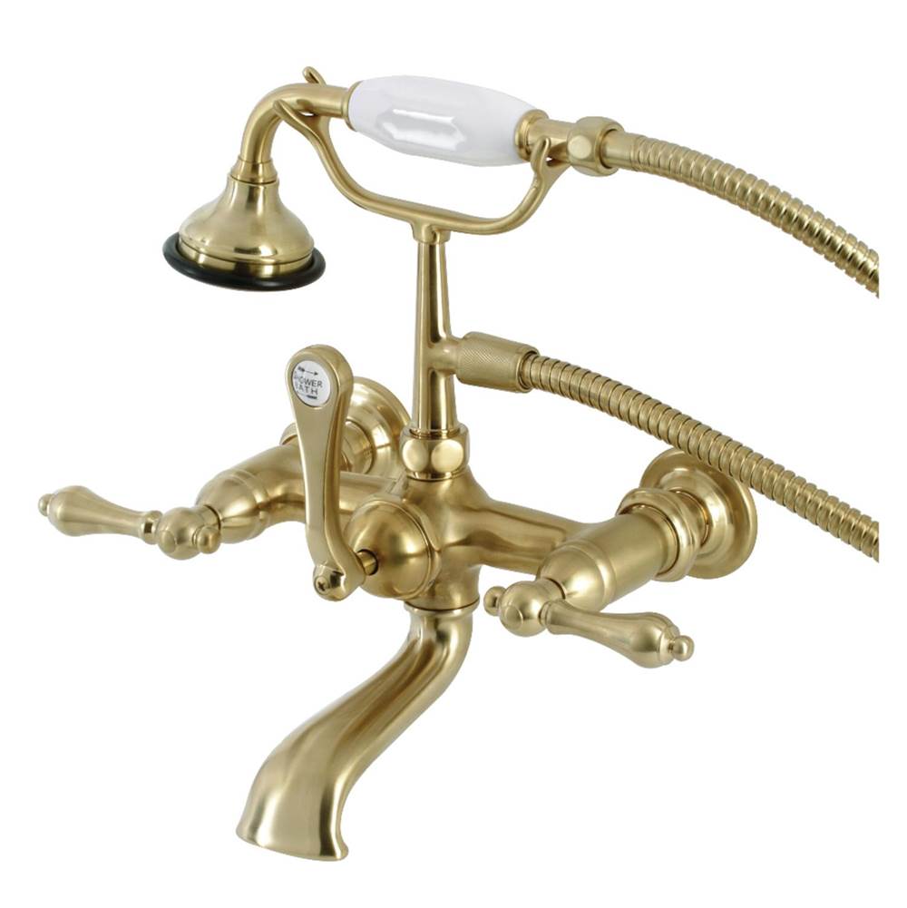Kingston Brass Aqua Vintage 7-Inch Wall Mount Tub Faucet with Hand Shower, Brushed Brass